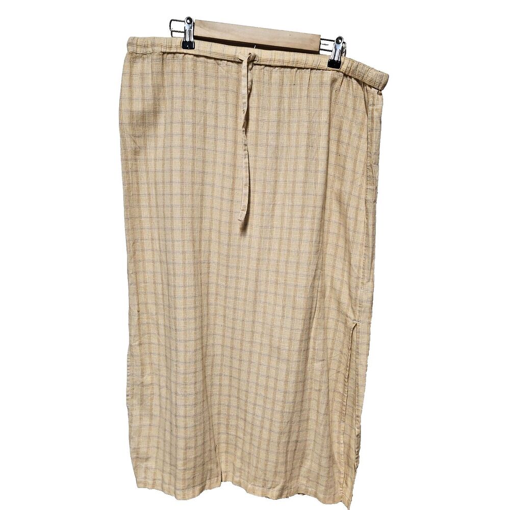 Christopher & Banks Skirt Yellow Plaid Print Size XL Linen Blend Career Midi NWT - Picture 3 of 8